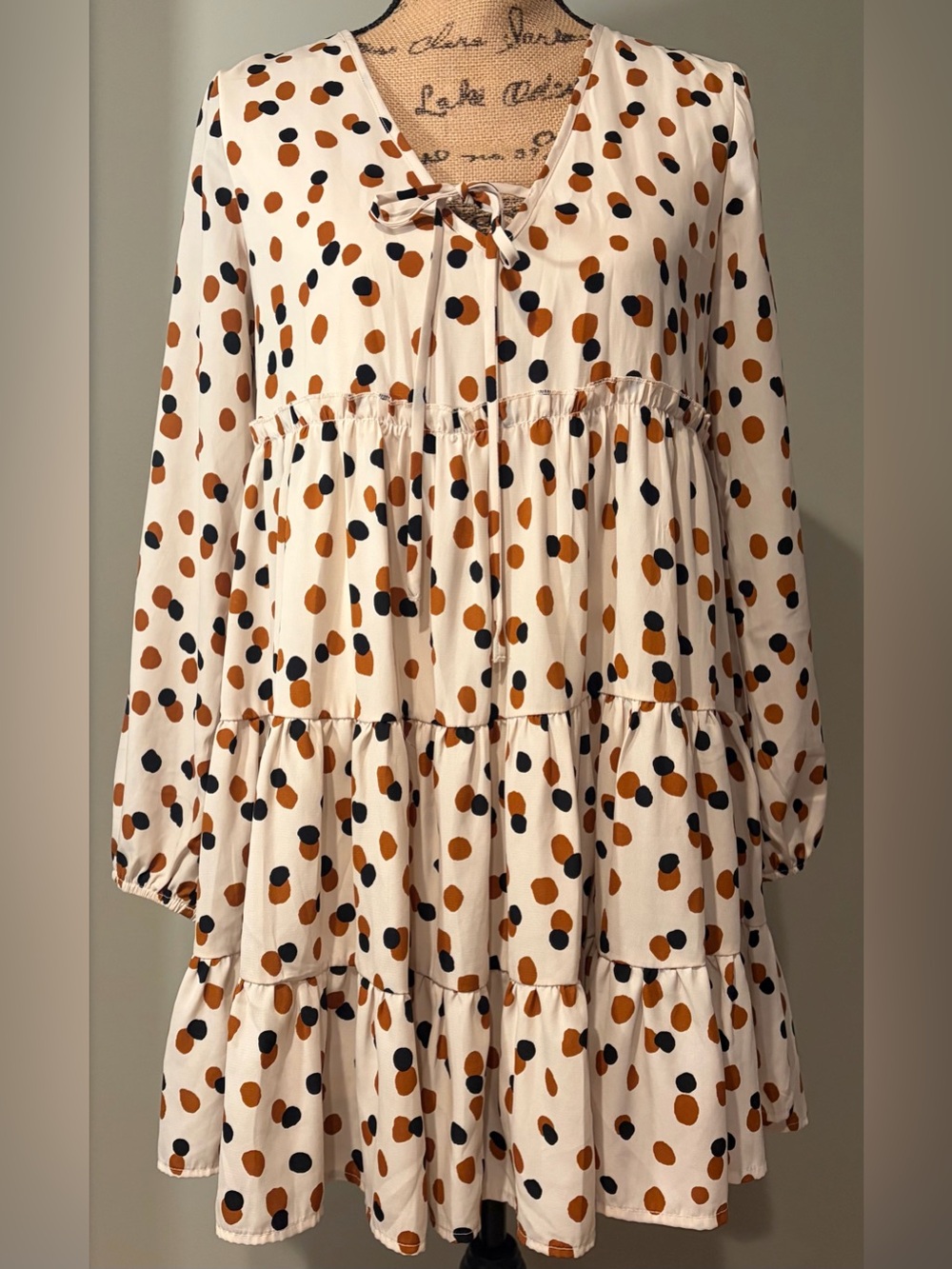 Altar'd State Cream Abstract Polka Dot Tiered Babydoll Mini Dress Boho XS